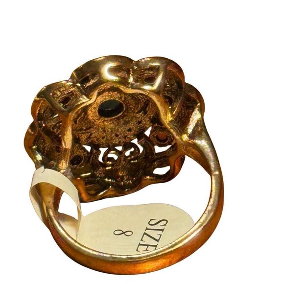 Fashion jewelry Gold tone and Green round center stone Statement Ring size8 - Picture 4 of 6